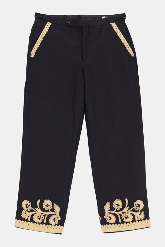 Bode "MYRTLE FLOWER" pants in black merino wool