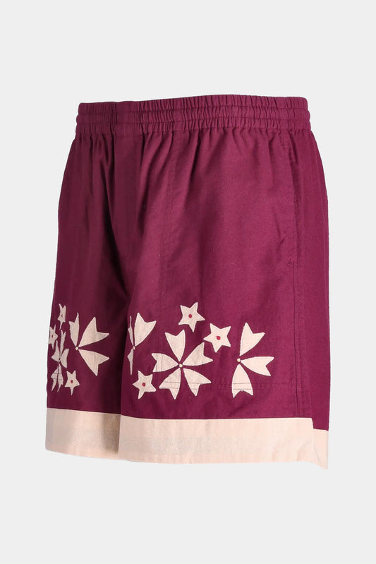Bode "MOONFLOWER APPLIQUE" shorts in two-tone cotton