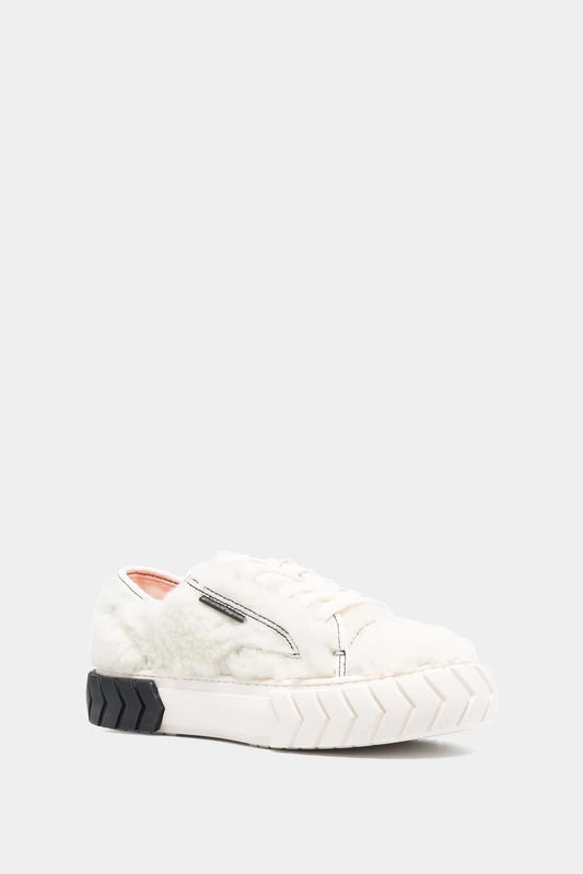Both "Tyres" beige synthetic shearling low top sneakers