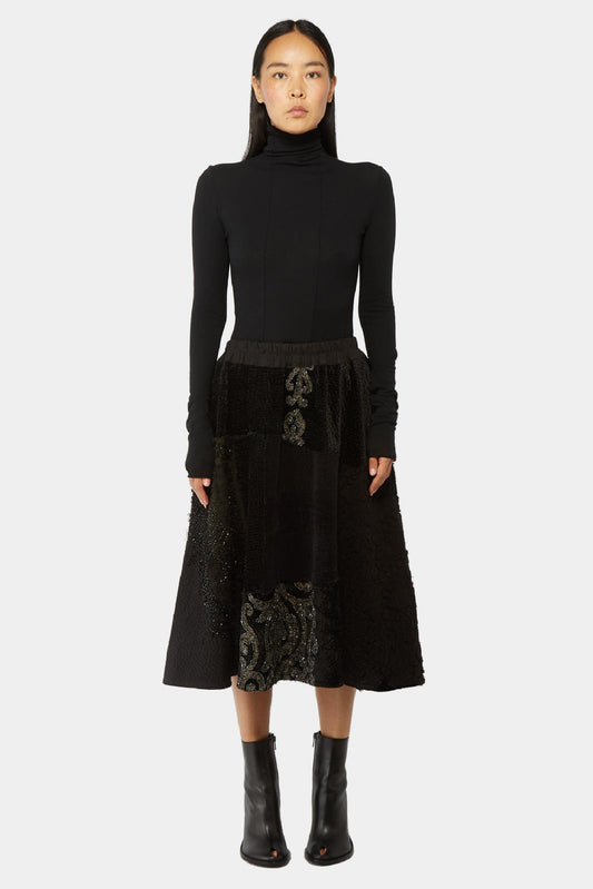 By Walid Black Silk Embroidered Skirt