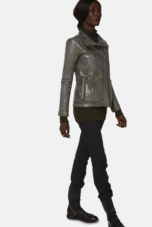 Carol Christian Poell Grey Leather Worn Effect Jacket