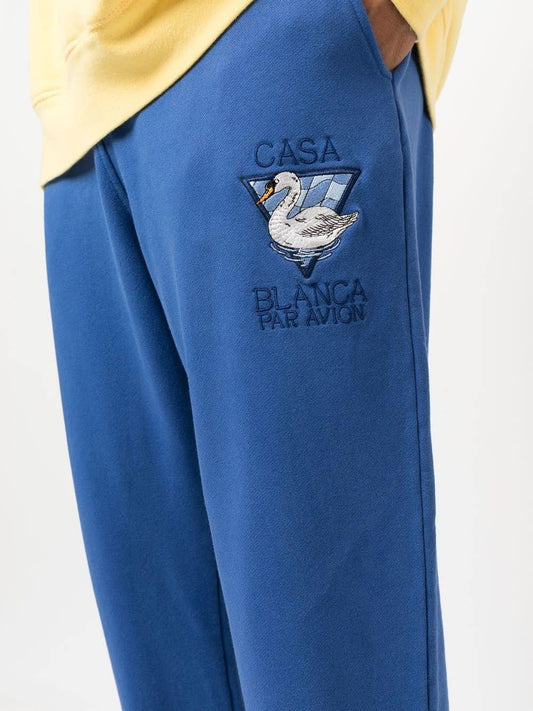 Casablanca Jogging en coton bleu à logo brodé - LECLAIREUR