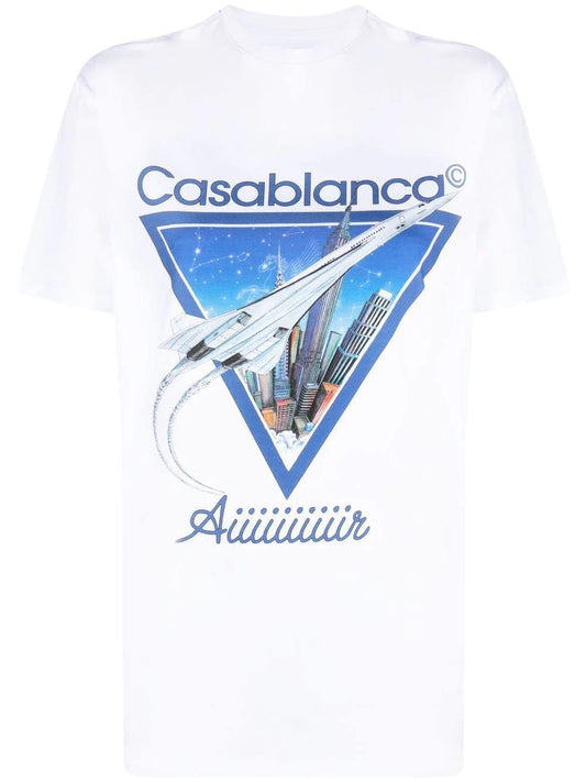 Casablanca White organic cotton T-shirt with printed logo