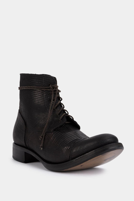 Black lizard leather ankle boots 