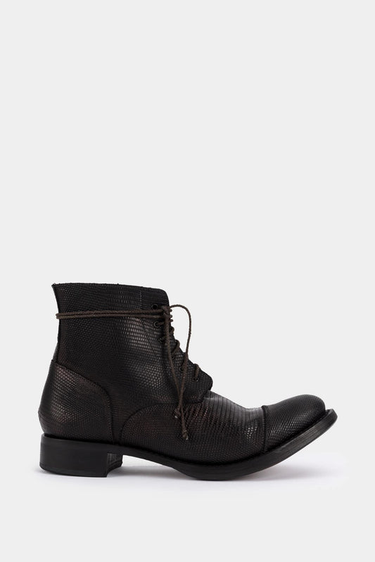 Black lizard leather ankle boots 