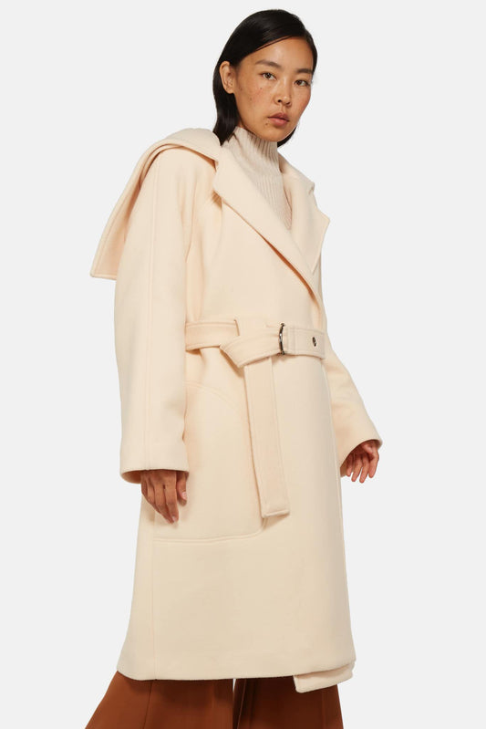 Chloe Coat with light pink belted waist
