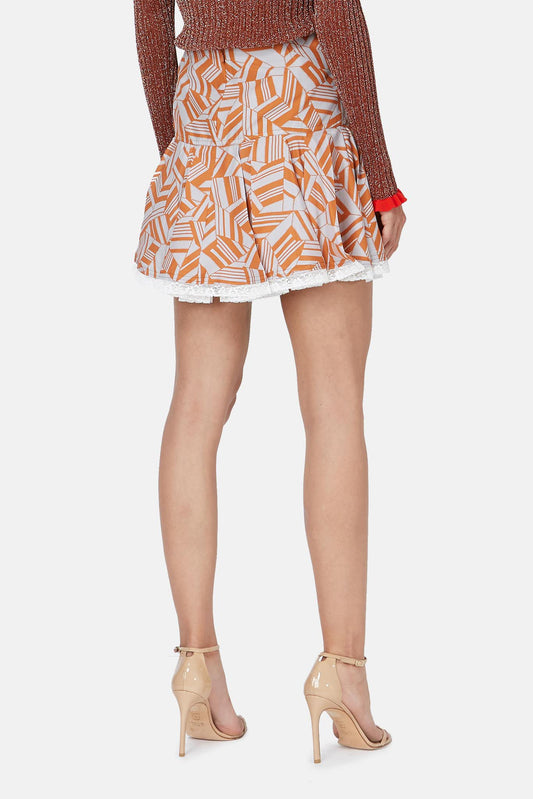 Chloé Mini-jupe imprimée en soie orange et blanche - LECLAIREUR