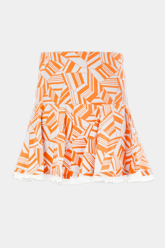Orange and white silk printed mini skirt