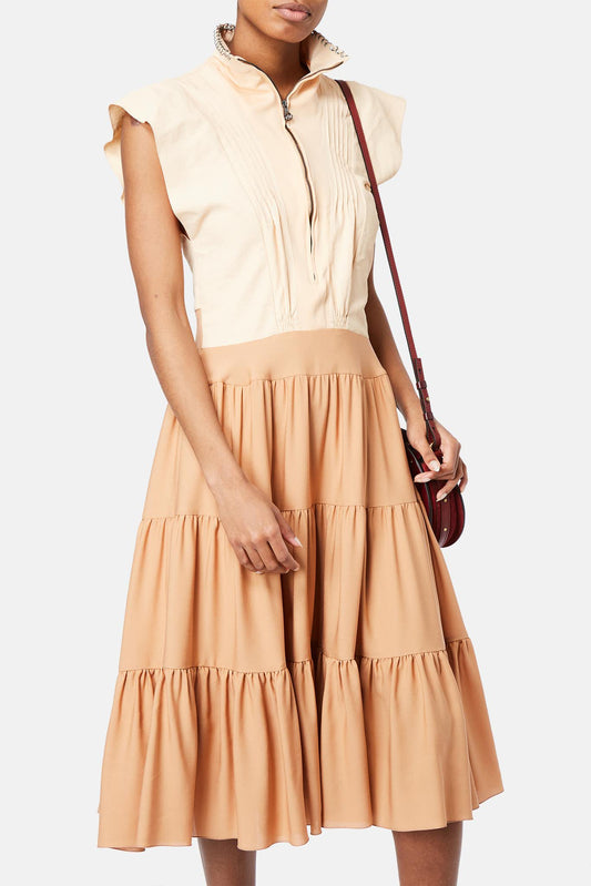 Chloe Dress with beige pleated effect