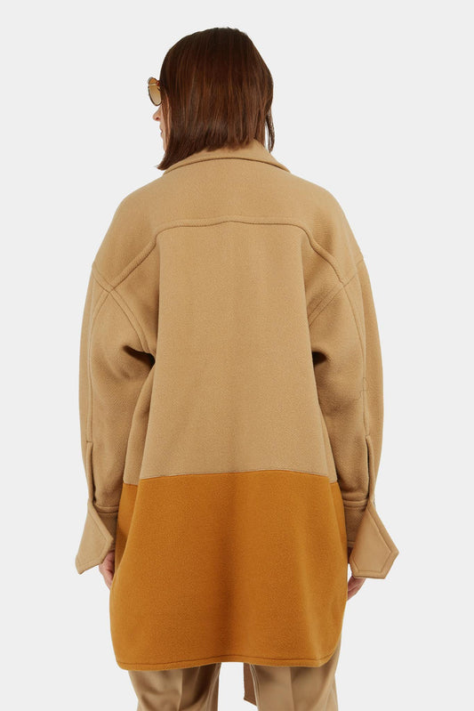 Chloé Veste en laine vierge brun clair et orange - LECLAIREUR
