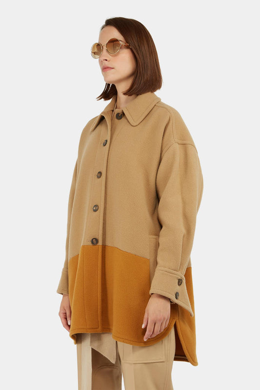 Chloé Veste en laine vierge brun clair et orange - LECLAIREUR
