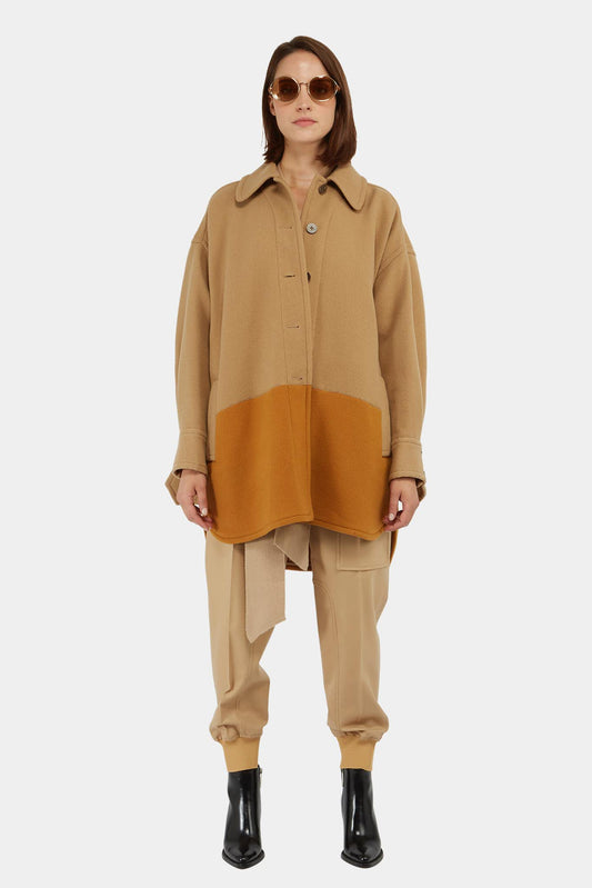 Chloé Veste en laine vierge brun clair et orange - LECLAIREUR