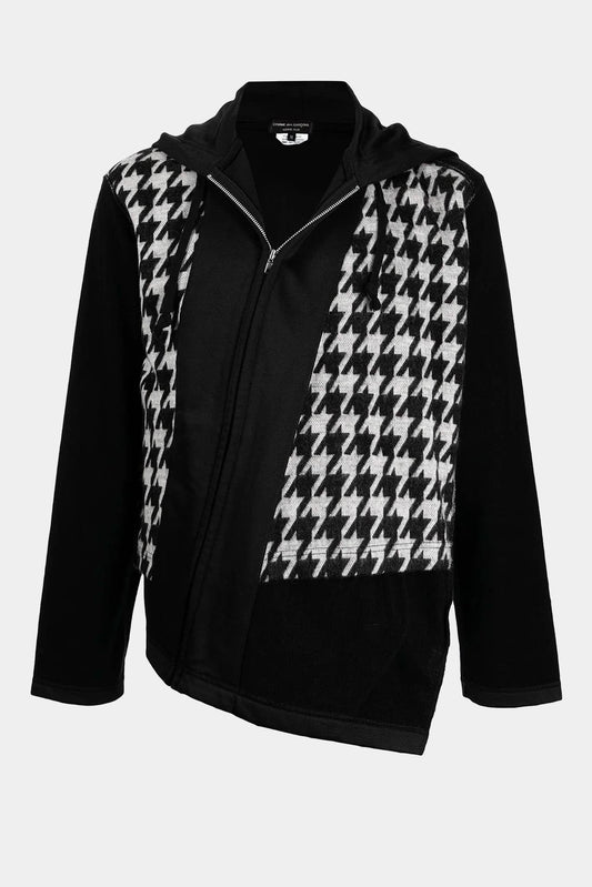 Asymmetric jacquard print hooded cardigan