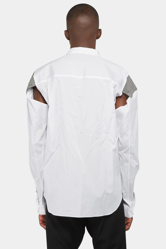 White cotton shirt with wool yoke