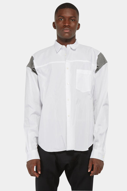 White cotton shirt with wool yoke