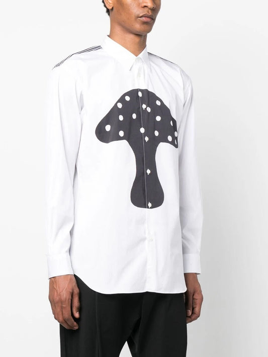 Comme Des Garçons White cotton shirt with mushroom print