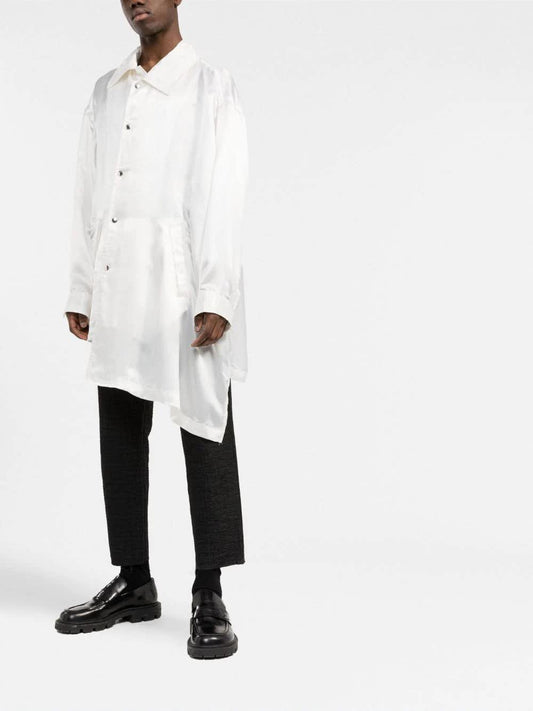 Like boys long white shirt with asymmetrical buttoning