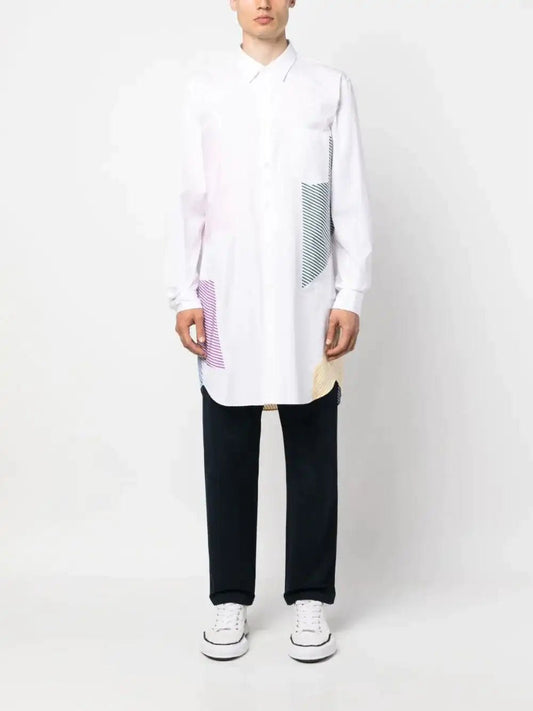 Comme Des Garçons Men's Plus Shirt white cotton with colorful geometric print