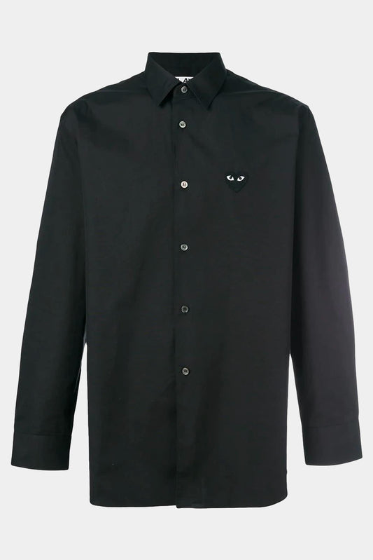 Black cotton shirt with logo embroidery on the chest