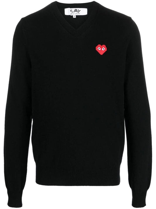 Comme Des Garçons Play Black wool sweater with embroidered logo