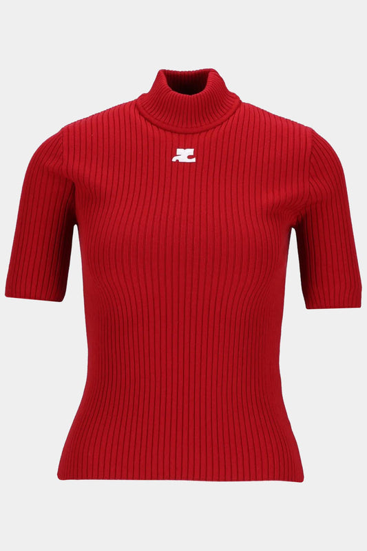Courrèges Red knitted short-sleeved sweater