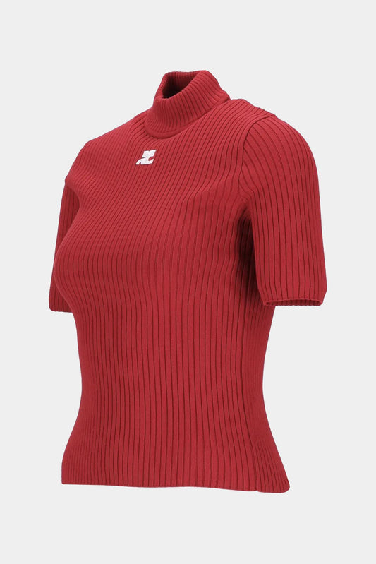 Courrèges Red knitted short-sleeved sweater