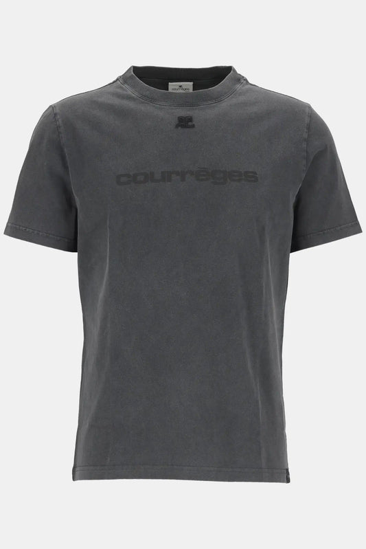 Courrèges T-shirt gris à logo brodé & imprimé - LECLAIREUR
