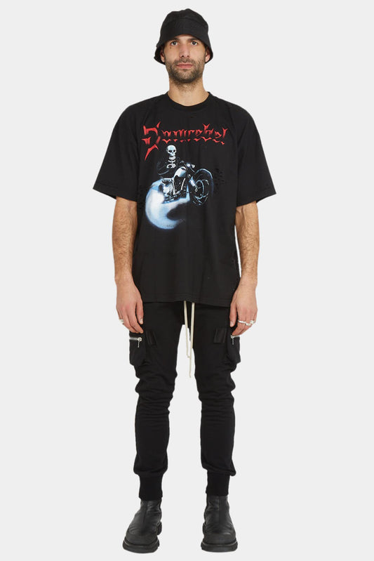 Dom Rebel T-shirt noir à imprimé "Moto" - LECLAIREUR