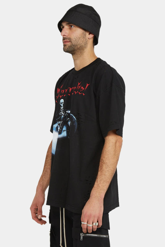 Dom Rebel T-shirt noir à imprimé "Moto" - LECLAIREUR