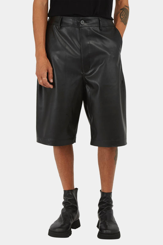 DRKSHDW Loose black synthetic leather shorts