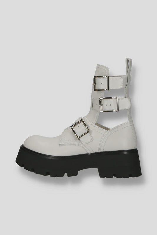 Alexander McQueen Rave Buckle Boots in White and Silver