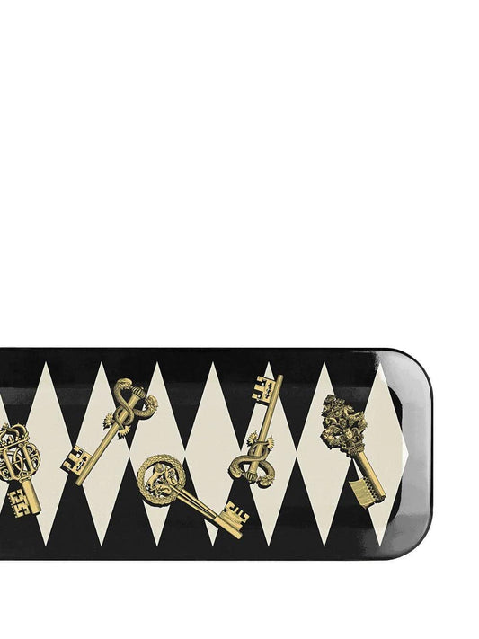 Fornasetti Plateau rectangulaire "Chiavi Gold and Rhombi" - LECLAIREUR