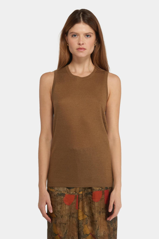 Frenckenberger Sleeveless top in brown cashmere