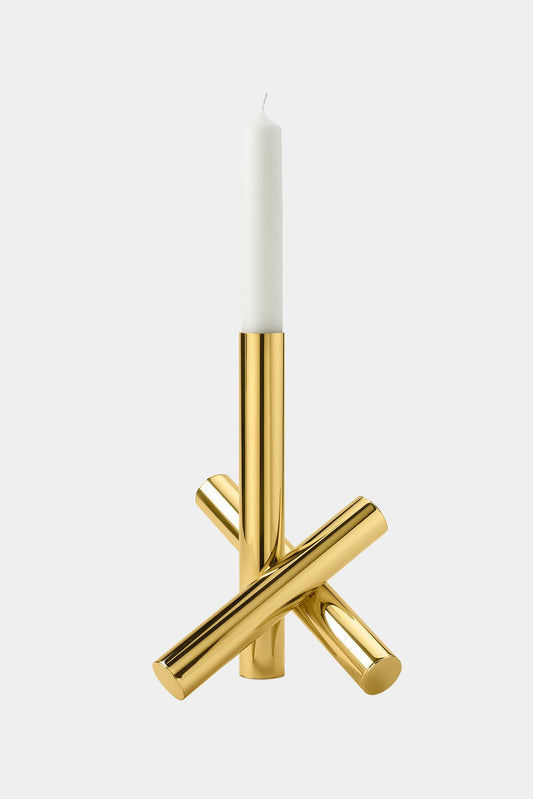Stick candle holder in golden brass