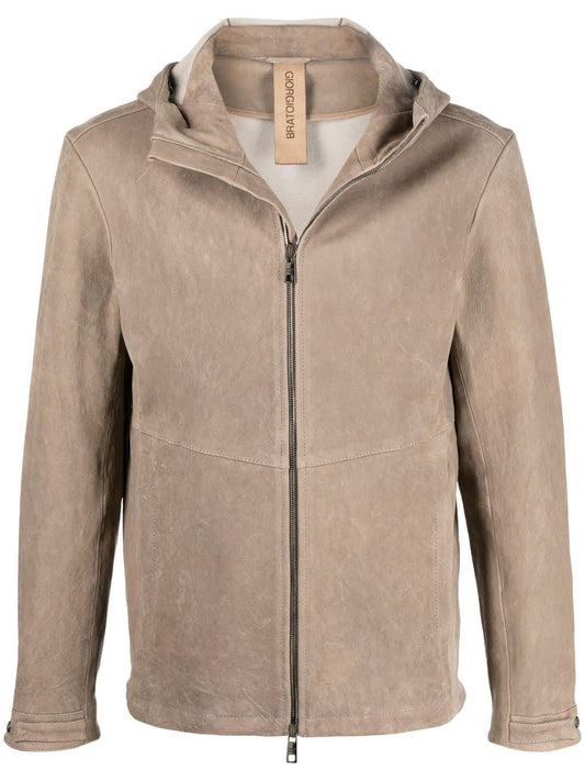 Giorgio Brato Beige leather jacket with hooded