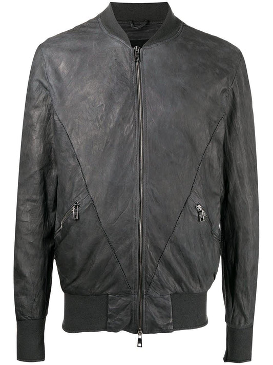 Giorgio Brato gray leather jacket with long sleeves