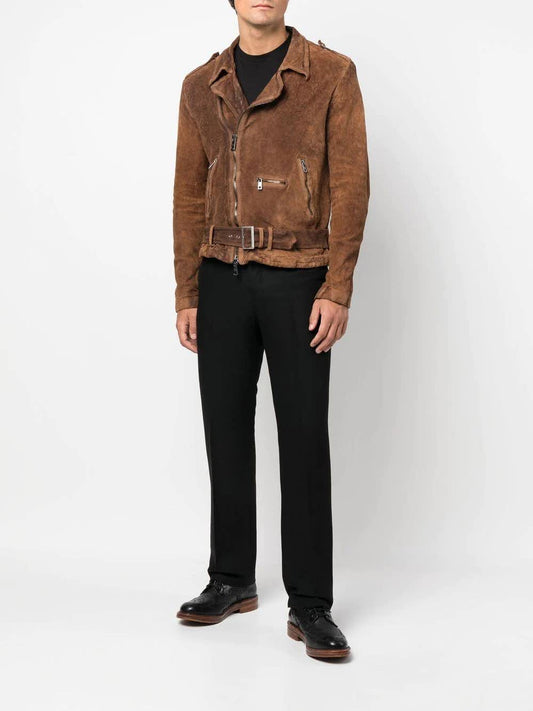 Giorgio Brato Brown suede jacket with belt