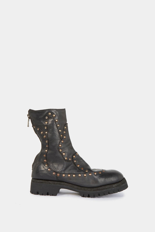 Black studded leather ankle boots