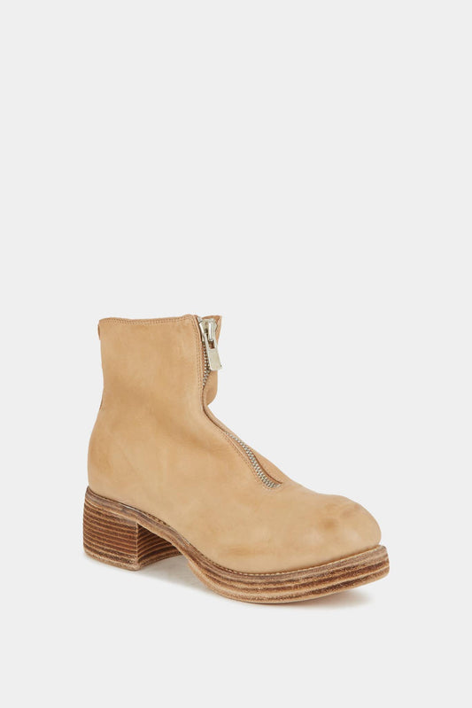 Beige leather heel boots