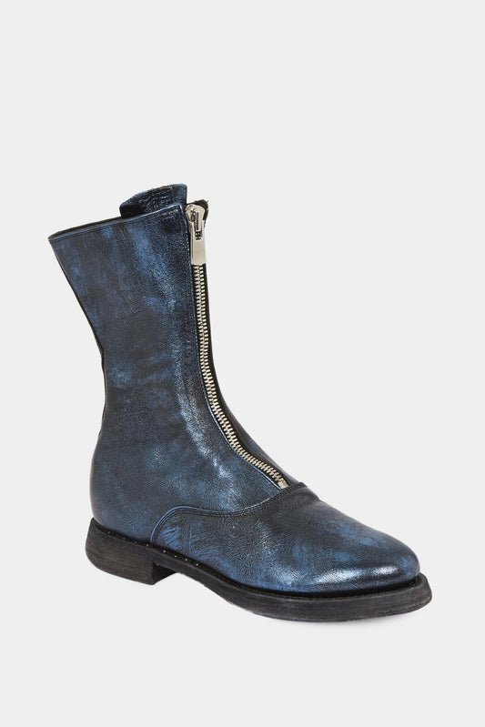 Blue metalized leather ankle boots