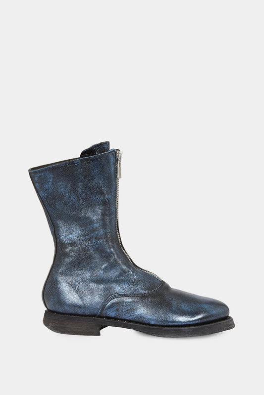 Blue metalized leather ankle boots