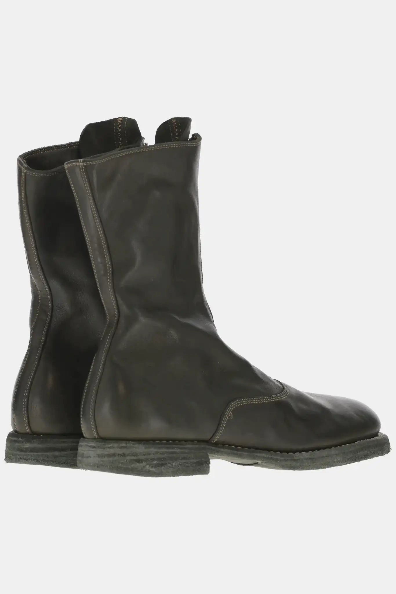 Guidi Green leather ankle boots with front zip closure