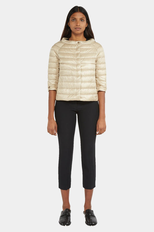 Beige down jacket with three-quarter sleeves