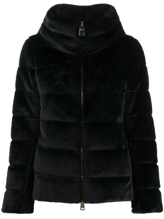 Herno Short Coat in black synthetic fur