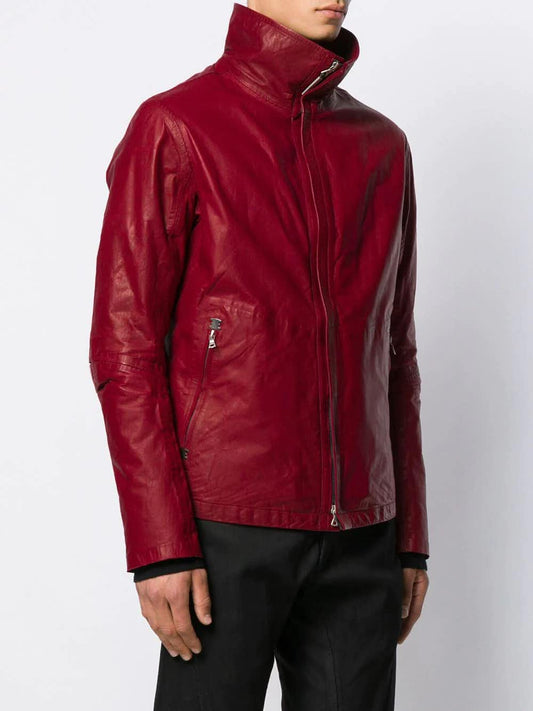 Isaac Sellam Veste en cuir de veau rouge - LECLAIREUR