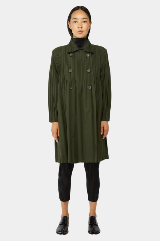 Issey Miyake Manteau mi-long plissé vert - LECLAIREUR