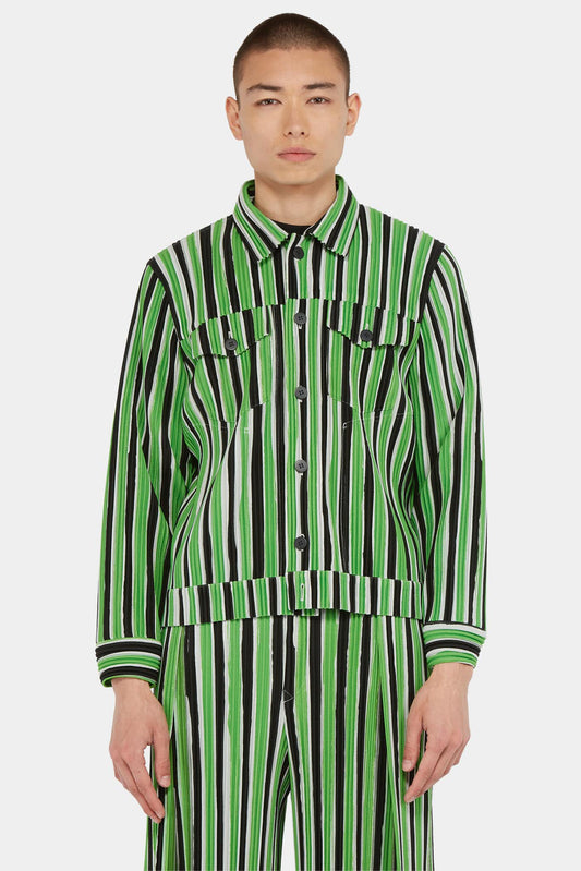 Pleated over-shirt with stripes