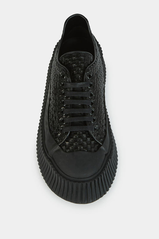 Jil Sander Baskets en cuir de veau noir tissé - LECLAIREUR