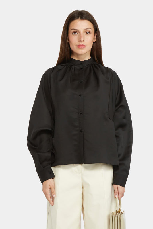 Jil Sander Silk ruffled shirt and black viscose
