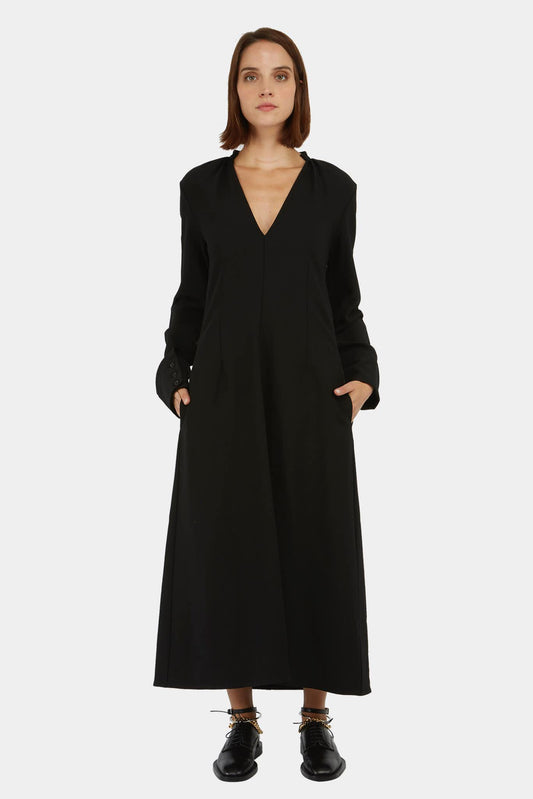 Jil Sander Structured dress in black wool and viscose